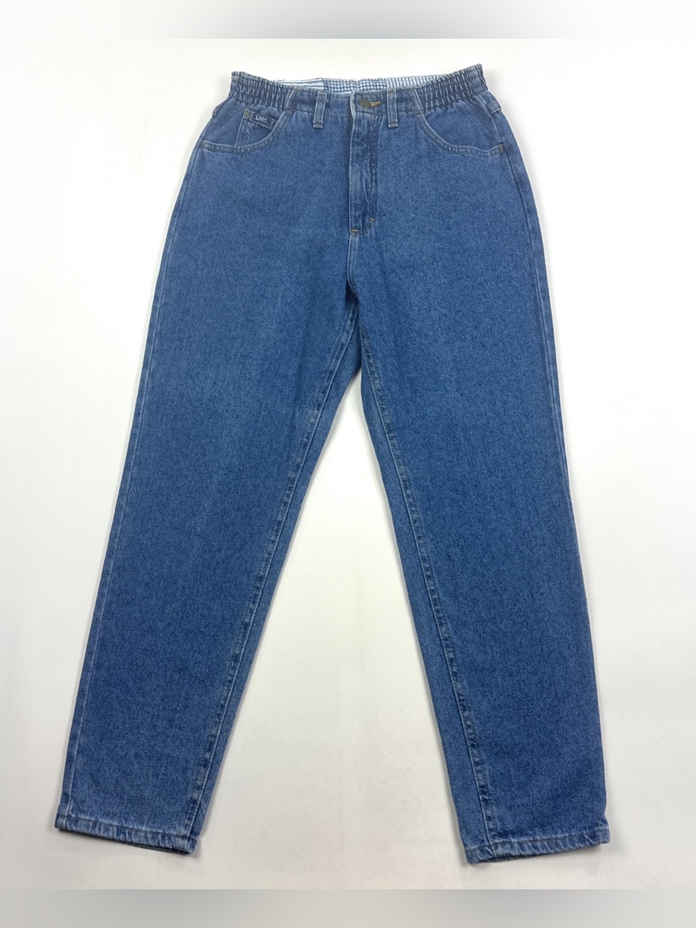 LEE Vintage Tapered Mom High Rise Cinch Waist Womens 8P Petite Blue Jeans VTG